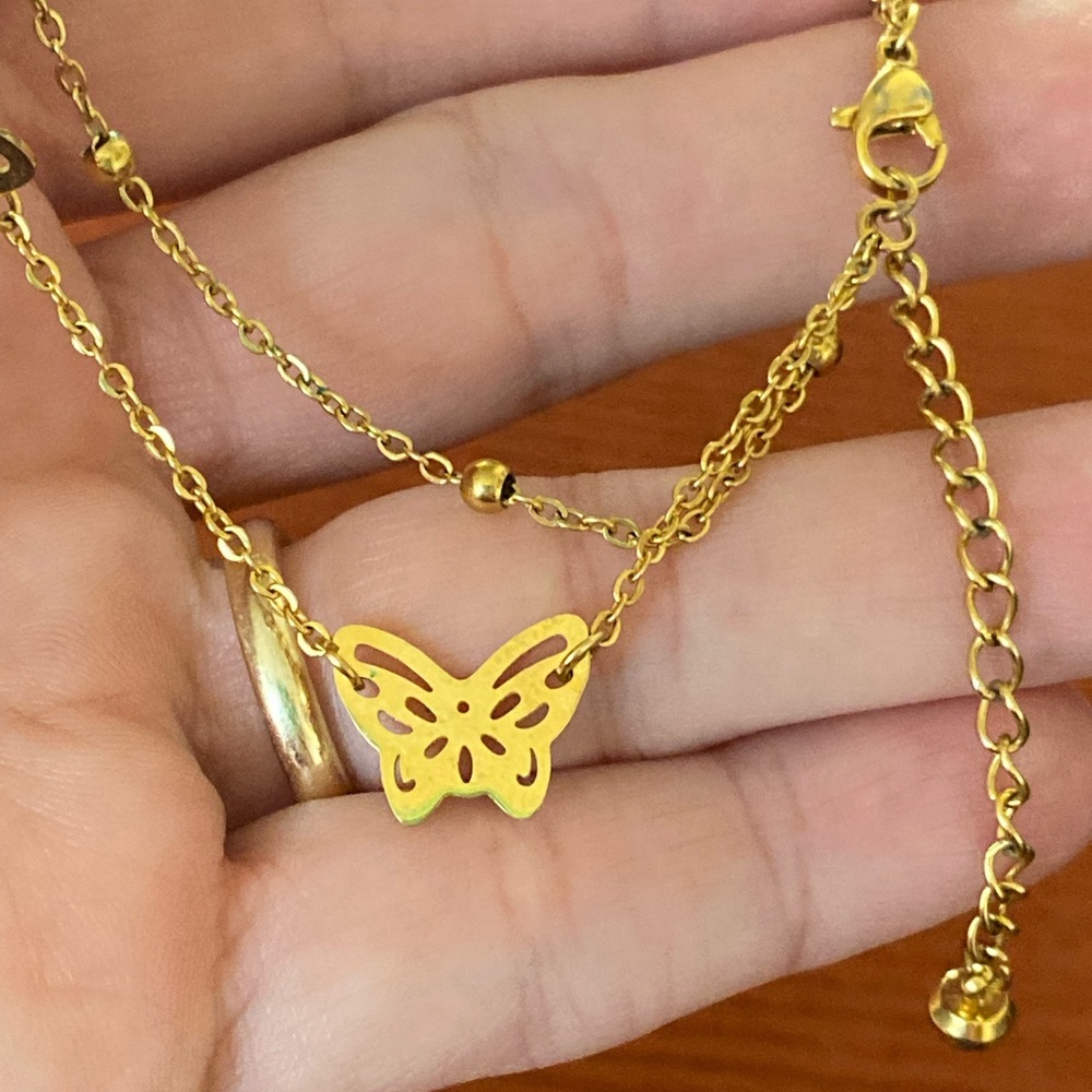 Gold Toned double-strand Butterfly Anklet - Picture 7 of 9